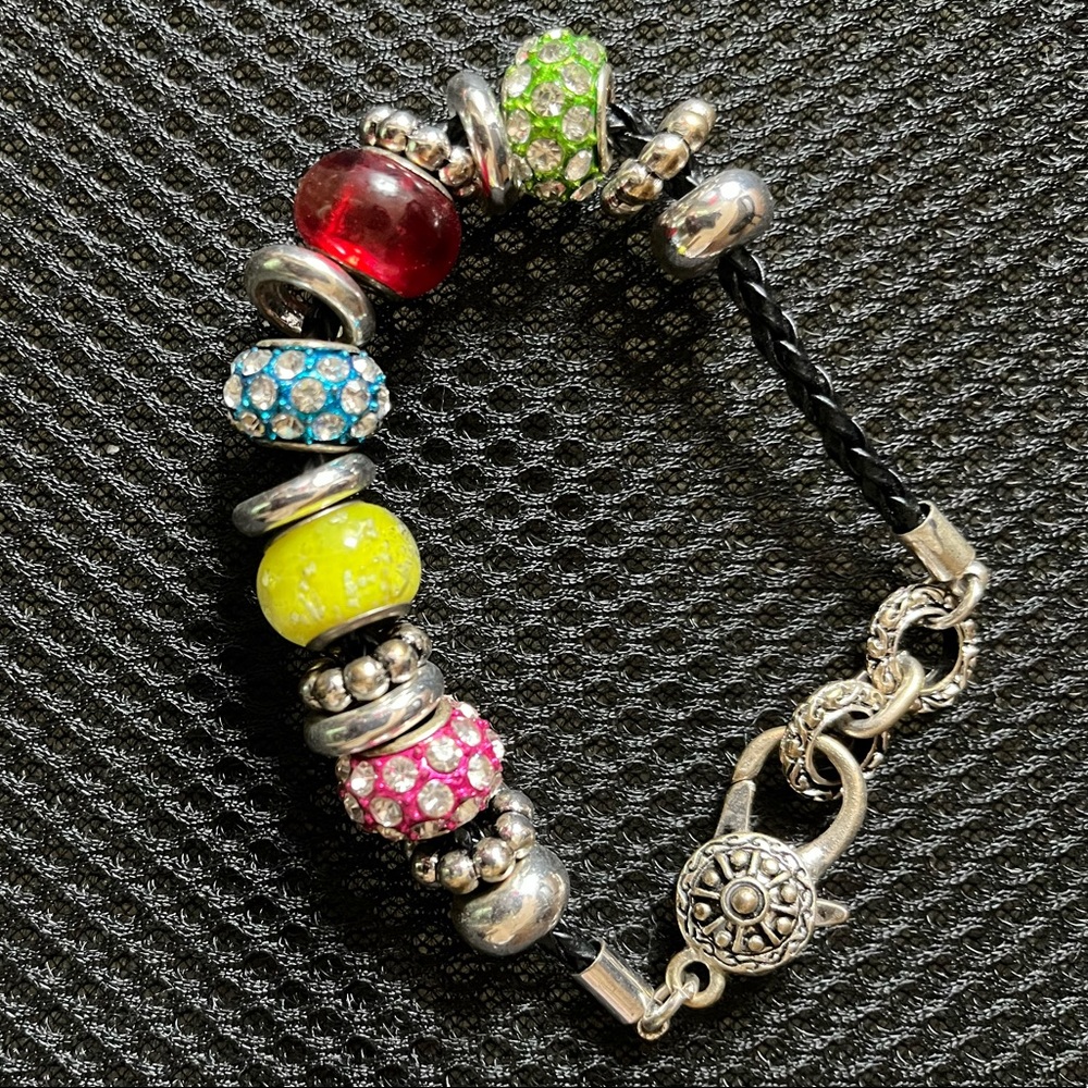 Multicolored Bedazzled Charm Bracelet on a Braided Rope